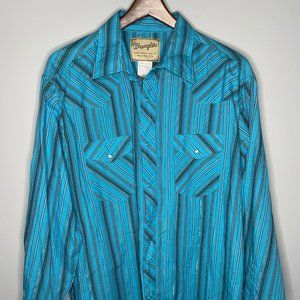 Wrangler Western Fashion Snap Shirts, Blue Striped, Size XL